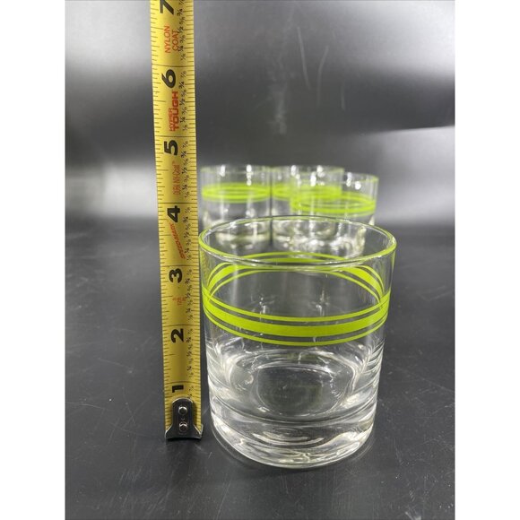 MCM Corelle Corning Coordinates Green Stripes Rocks Whiskey Glass Set 4 - Picture 5 of 5